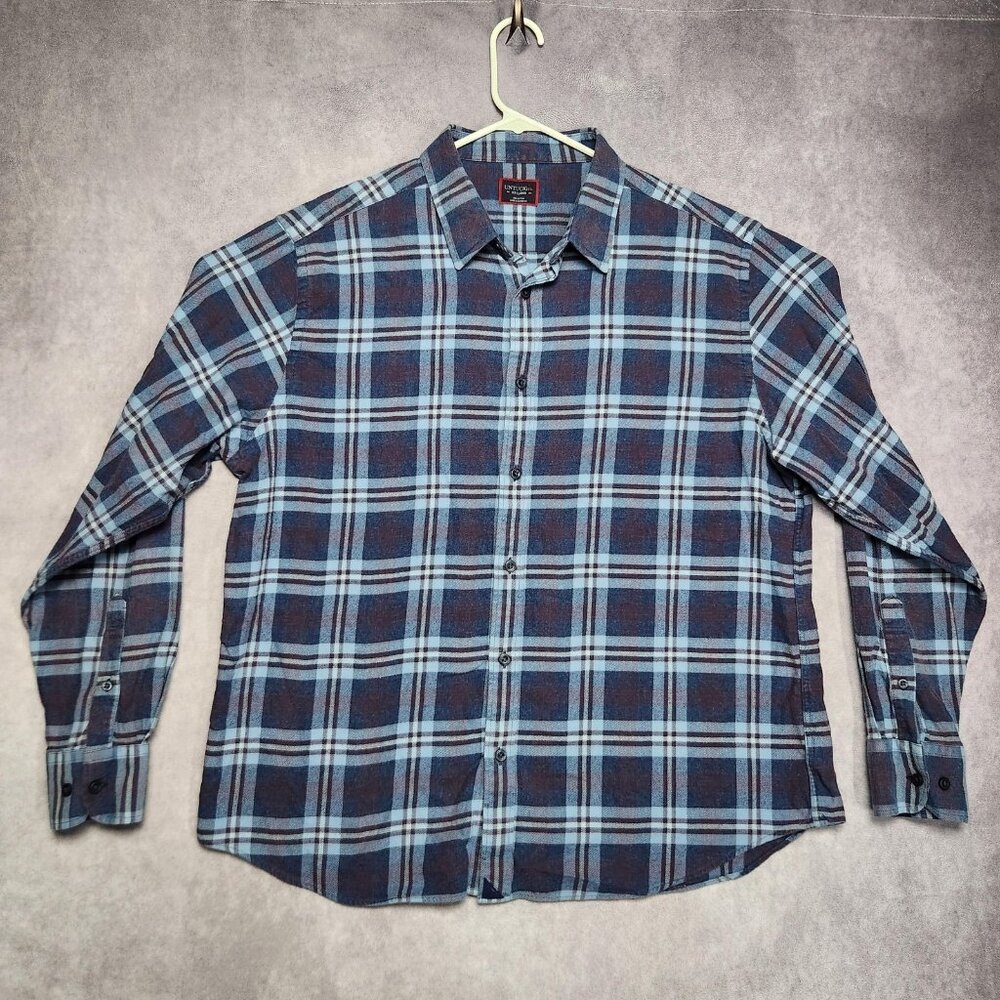 Untuckit Shirt Mens 2XL Blue Plaid Barrington Flannel Long Sleeve‎ Button Up XXL